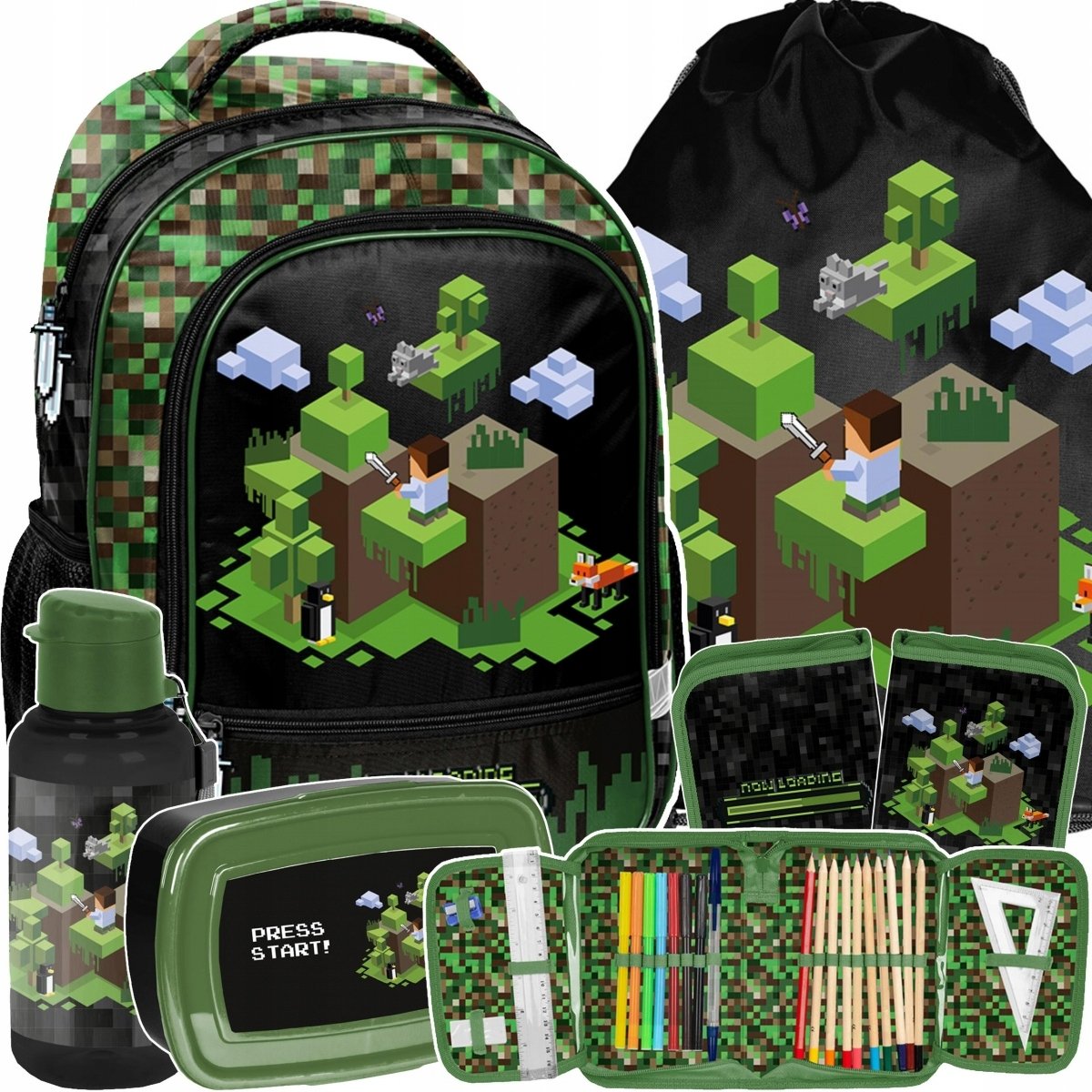 Plecak Minecraft Szkolny Zestaw 5w1 Gaming Gry Do 1 Klasy Dla Chłopaków