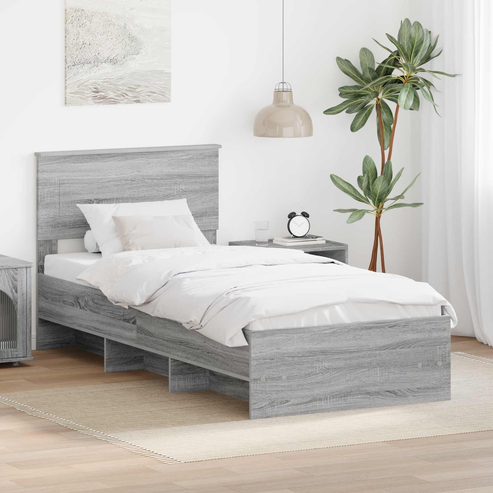 vidaXL Ramka łóżka Szary Sonoma 120 x 123 cm Materiał z drewna kompozytowego