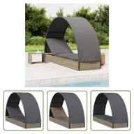 Leżaki ogrodowe - The Living Store Leżak z półokrągłym daszkiem - szary - 211x57x140 cm - rattan PE - Leżak Ogrodowy - miniaturka - grafika 1