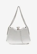 Torebki damskie - Srebrna Trapezowa Torebka Kopertówka z Połyskującego Materiału z Odpinanym Łańcuszkiem Geriora - miniaturka - grafika 1