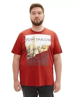 Koszulki męskie - TOM TAILOR Męski T-shirt z nadrukiem fotograficznym z bawełny, 14302-velvet red, 3XL, 14302-Velvet Red, 3XL - miniaturka - grafika 1