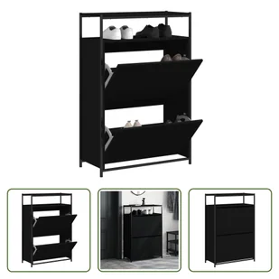The Living Store Szafka na buty czarna 75x34x112 cm Materiał drewnopochodny - Szafki na buty The Living Store Szafka na buty czarna 75x34x112 cm Materiał drewnopochodny - Szafki na buty - miniaturka - grafika 1