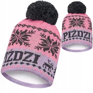 Czapki damskie - Czapka zimowa PIŹDZI z pomponem meska damska ciepła P23 polar termoaktywny - miniaturka - grafika 1