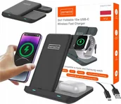 Pozostałe akcesoria do telefonów - Ładowarka Bezprzewodowa 3w1 USB-C Indukcyjna do Telefonu Smartfona Zegarka Watch Słuchawek TWS Airpods Buds Zenwire X12 - miniaturka - grafika 1
