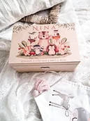 Pamiątka Chrztu Świętego - KUFEREK LEŚNE ZWIERZAKI z metryczką, prezent na roczek, chrzest, urodziny - miniaturka - grafika 1