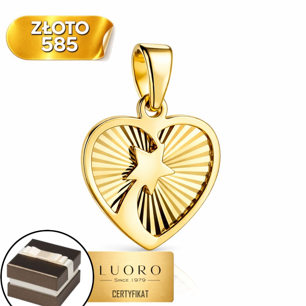 ZAWIESZKA ZŁOTA 585 14K SERCE DIAMENTOWANE Z GWIAZDĄ 18 MM ELEGANCKA