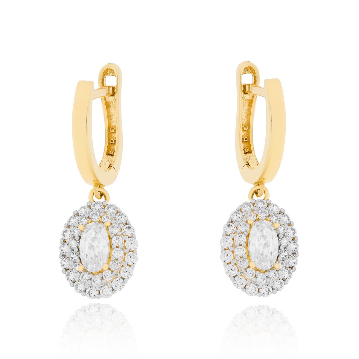 Złote kolczyki owalne z cyrkoniami pr. 585