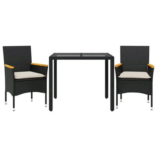 Zestaw mebli ogrodowych rattan PE czarny 90x90x75 cm