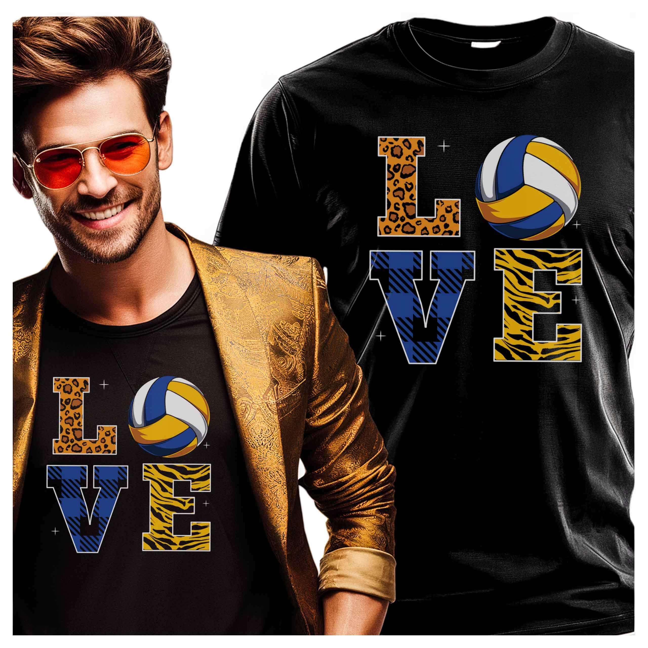 Koszulka męska z nadrukiem Love siatkówka styl panterka tygrys piłka