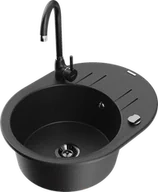 Zlewozmywaki z baterią - Mexen Kevin zlewozmywak granitowy 1-komorowy z ociekaczem i baterią kuchenną Telma, czarny/srebrny metalik - 6517-73-670200-70-B - miniaturka - grafika 1