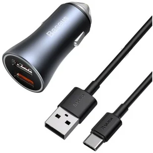 Baseus Baseus Golden Contactor Pro szybka ładowarka samochodowa 2x USB 40 W Quick Charge SCP FCP AFC + kabel USB - USB Typ C szary (TZCCJD-A0G) TZCCJD-A0G - Ładowarki samochodowe - miniaturka - grafika 1