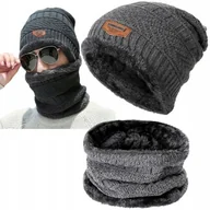 Czapki męskie - Czapka Zimowa Beanie Komin Ocieplany Damski Męski Ciepły Komplet Na Zimę - miniaturka - grafika 1