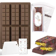 Formy do ciast - Silikonowa Forma Do Dubajskiej Czekolady Zestaw z Naklejkami Brązowa - miniaturka - grafika 1