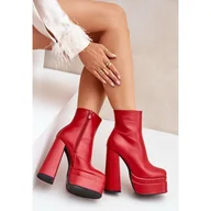 Botki damskie - Botki Na Masywnej Platformie I Słupku Ocieplane Czerwone - Inna marka - miniaturka - grafika 1