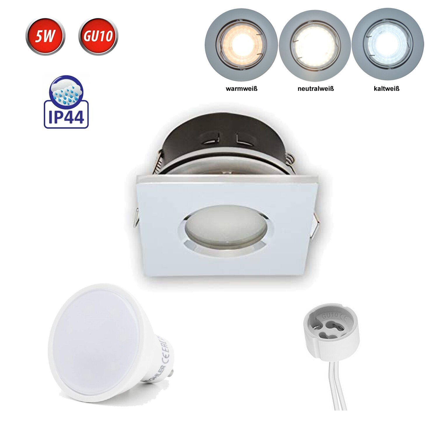 LED Line IP44 lampa sufitowa wpuszczana ramka wodoodporna reflektor wpuszczany reflektor punktowy kwadratowy chrom wykonany z aluminium z gniazdem GU10 żarówka 5W neutralny biały