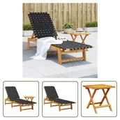 Leżaki ogrodowe - The Living Store Leżak ze stolikiem - czarny - lite drewno akacjowe i tkanina - Leżak - miniaturka - grafika 1