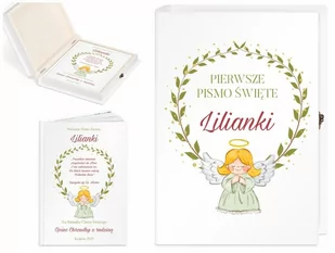 Murrano Biblia Dla Dzieci Z Twoim Nadrukiem I Drewnianym Etui Aniołek Na KZ-BIB-M_DRO-UV-008 - Pamiątka Chrztu Świętego - miniaturka - grafika 1