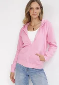 Bluzy damskie - Różowa Bluza z Kapturem Zapinana na Suwak Bran - miniaturka - grafika 1