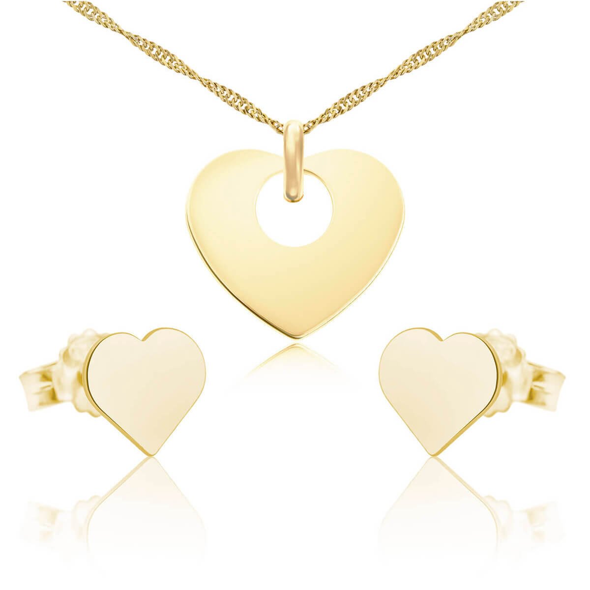 Komplet biżuterii srebrnej serce pozłacany