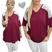 Bluzki damskie - ELEGANCKA TUNIKA SREBRO BAWEŁNA bluzka blink luźna stylowa 50 52 5XL 6XL 00 - miniaturka - grafika 1