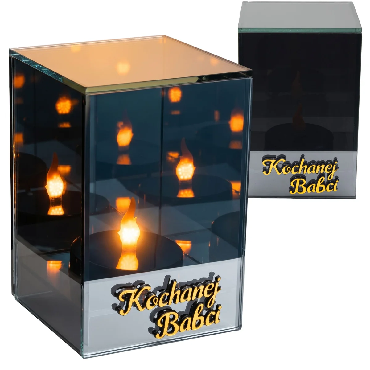 Znicz Lustrzany Lampion 3D z Grawerem Elegancki Ciepłe Światło Dzień Babci