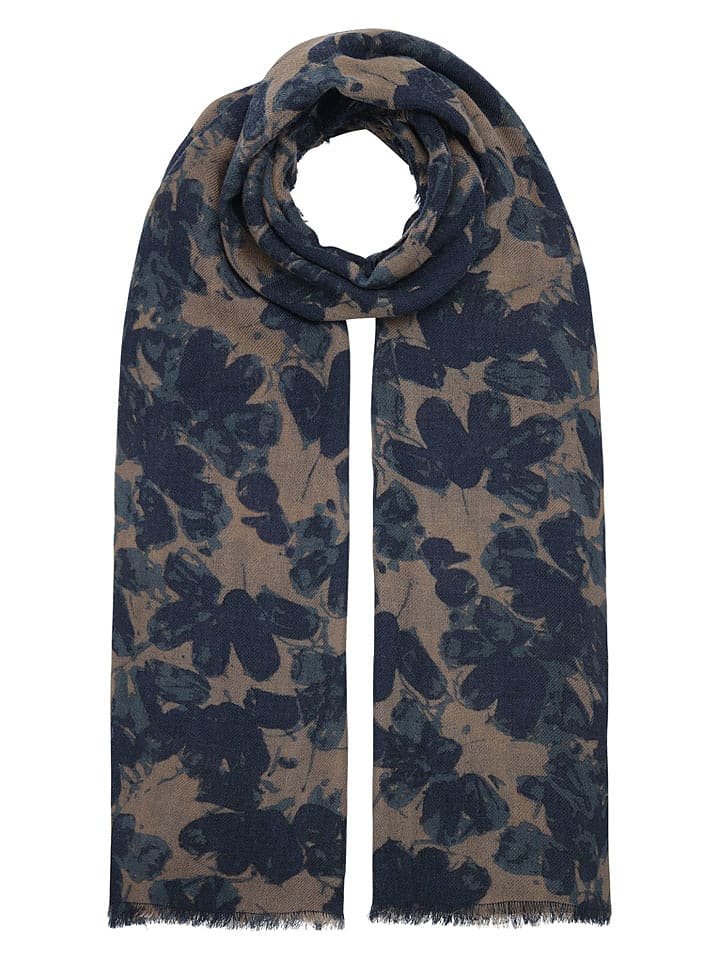 Ilse Jacobsen Wełniany szal w kolorze beżowo-granatowym - 200 x 100 cm