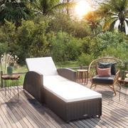 Leżaki ogrodowe - Lumarko Leżak ogrodowy z kremową poduszką, polirattan, czarny - miniaturka - grafika 1