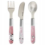 Sztućce dla dzieci - Canpol metalowe sztućce dla dzieci (łyżka, widelec, nóż) różowe - miniaturka - grafika 1