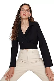 Trendyol Damski płaszcz z klapą, jednokolorowy, czarny, 38, Czarny, 64 - Płaszcze damskie - miniaturka - grafika 1