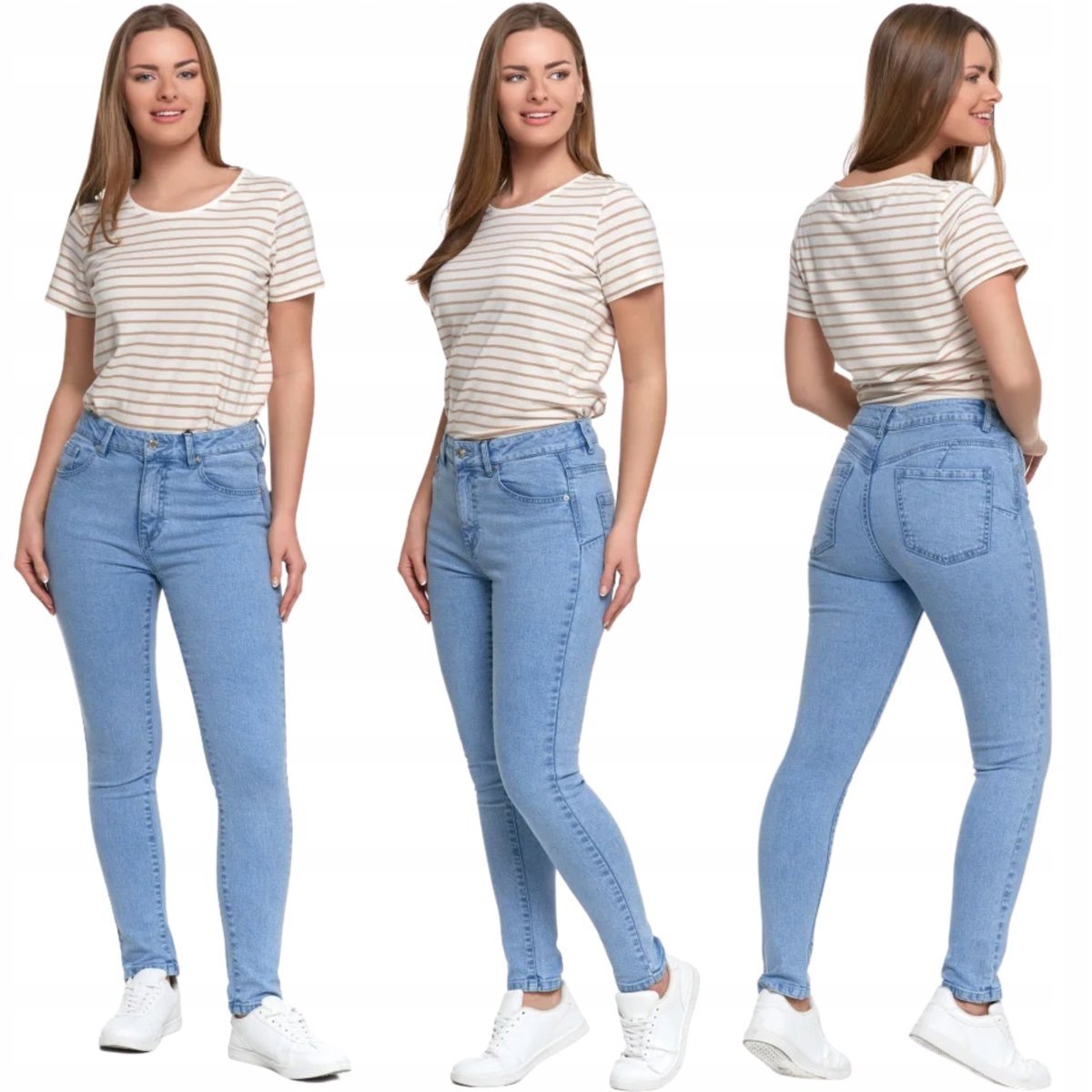 Spodnie Damskie Skinny Jeansowe Rurki Z Wysokim Stanem Kieszenie Moraj S Blue