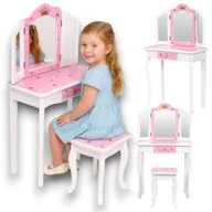 Krzesła obrotowe dla dzieci - Toaletka kosmetyczna zabawkowka duża dla dzieci z potrójnym lustrem taboret szuflada zestaw Toaletka z taboretem krzesłem Lustro Krzesło Prezent - miniaturka - grafika 1
