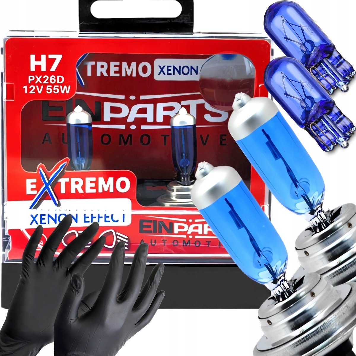 ŻARÓWKI H7 EINPARTS EXTREMO XENON EFFECT 55W + W5W WHITE BIAŁE ŚWIATŁO