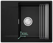 Zlewozmywaki - Zlewozmywak granitowy z dużą komorą XXL jednokomorowy + wkładka ociekowa gratis San Francisco 620-50 Level kolor Czarny. Baterie kuchenne i syfon do wyboru. Primagran - miniaturka - grafika 1