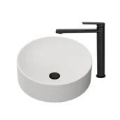 Umywalki - Umywalka Circle GranMaster biała - Zestaw wraz z korkiem klik klak oraz baterią 1szt. - miniaturka - grafika 1