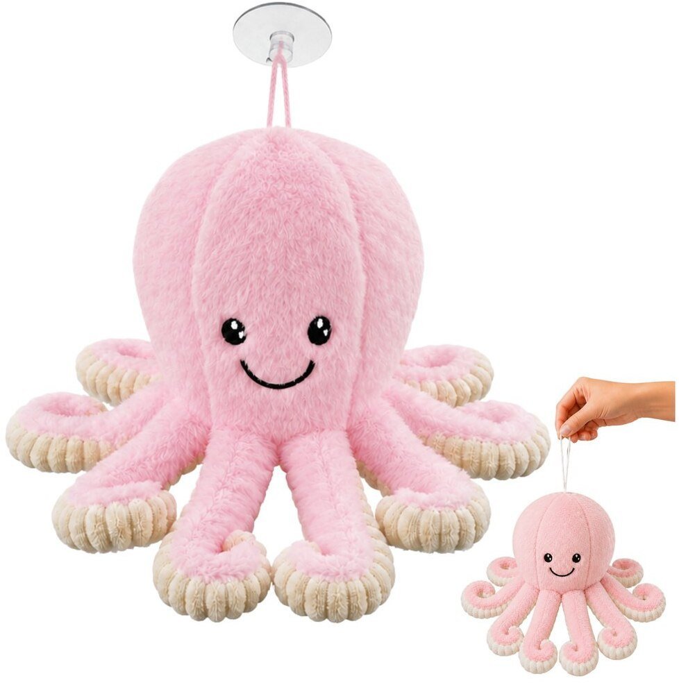 LeanToys Pluszowa Ośmiornica Maskotka Przytulanka Z Przyssawką Różowa 16 cm EDUKAMP 31830