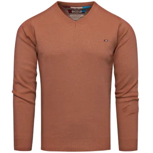 Sweter męski w serek brązowy Recea - Swetry męskie - miniaturka - grafika 1