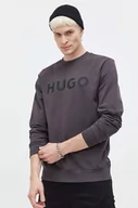 Bluzy męskie - HUGO bluza bawełniana męska kolor szary z nadrukiem - Hugo - miniaturka - grafika 1