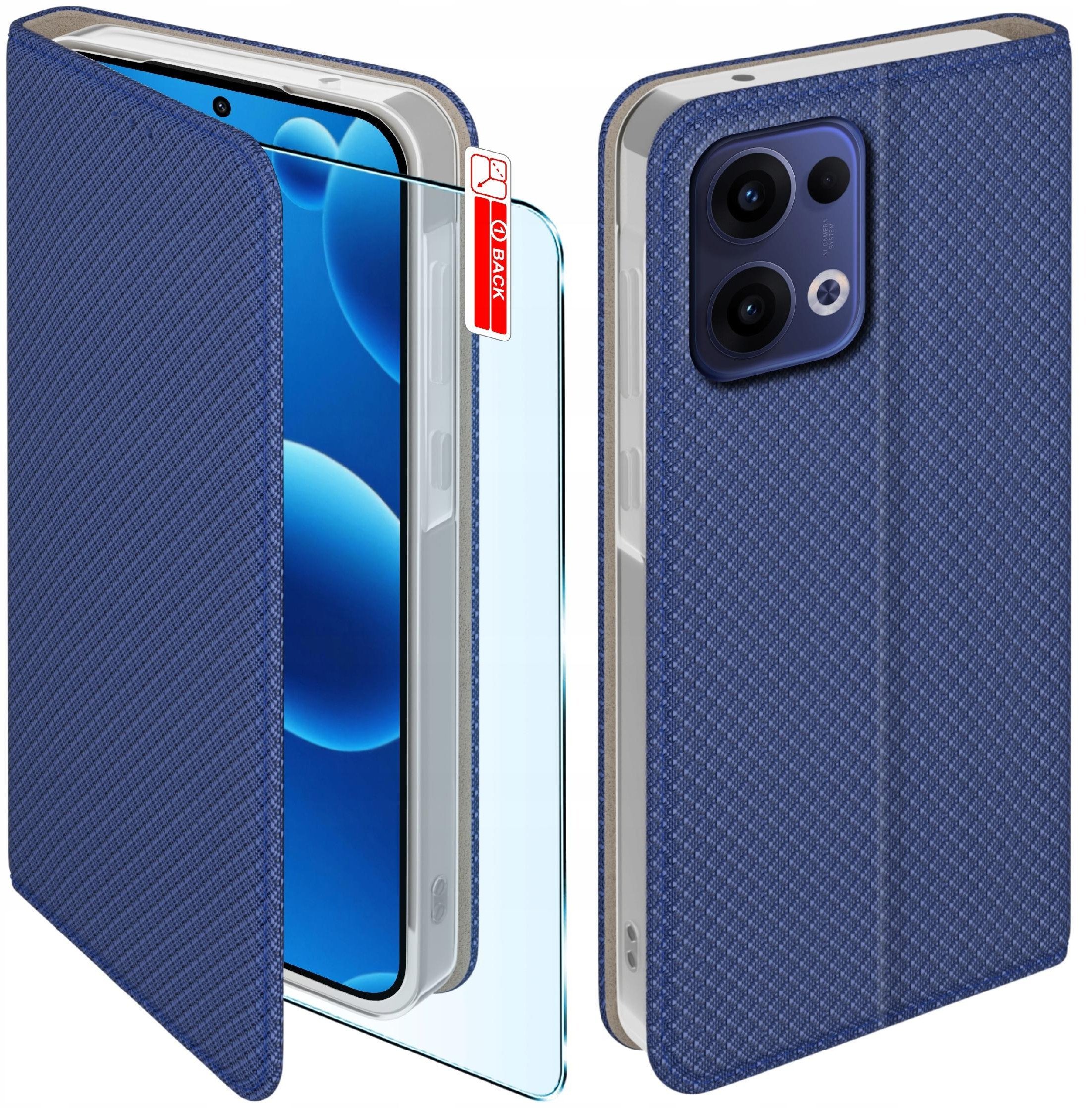 Etui z klapką do Oppo Reno 13 5G Zamykane Granatowe Futerał + Szkło 9H
