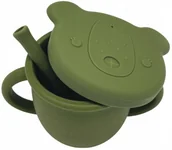 Kubki dla dzieci - Kubek Silikonowy Z Uchwytami I Słomką Dla Dzieci Butelkowa Zieleń - miniaturka - grafika 1