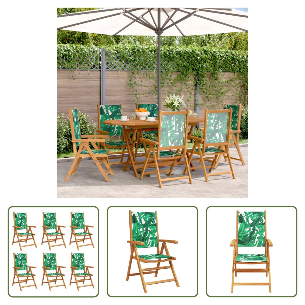 The Living Store Krzesła ogrodowe regulowane 6 szt. Zielona tkanina i lite drewno