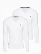 Koszulki męskie - Komplet męskich longsleeve'ów SLIM FIT 2-pak - 2x biały V4 Z103 r. L - miniaturka - grafika 1