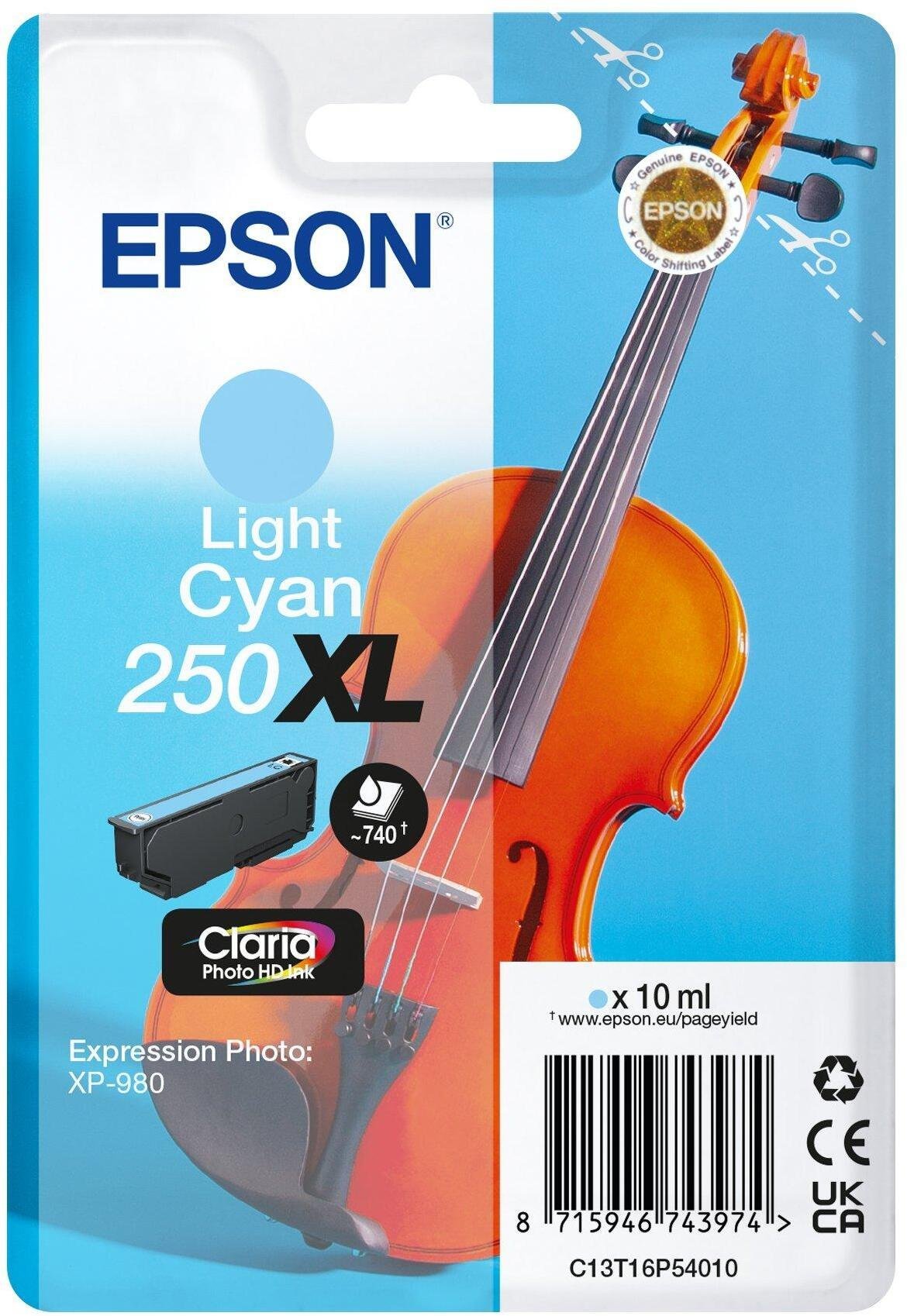 Tusz Epson 250XL - 10 ml - XL - hell Cyan - original - opakowanie blistrowe - kartridż z tuszem - dla P/N: C11CL95402