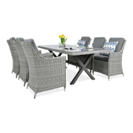 Meble ogrodowe - Zestaw MEBLI Jadalnianych Ogrodowych Technorattan STÓŁ 200x100 Fotel Szary - miniaturka - grafika 1