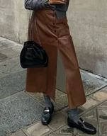 Spódnice - Skórzana spódnica maxi z rozcięciem - Brązowy S - miniaturka - grafika 1