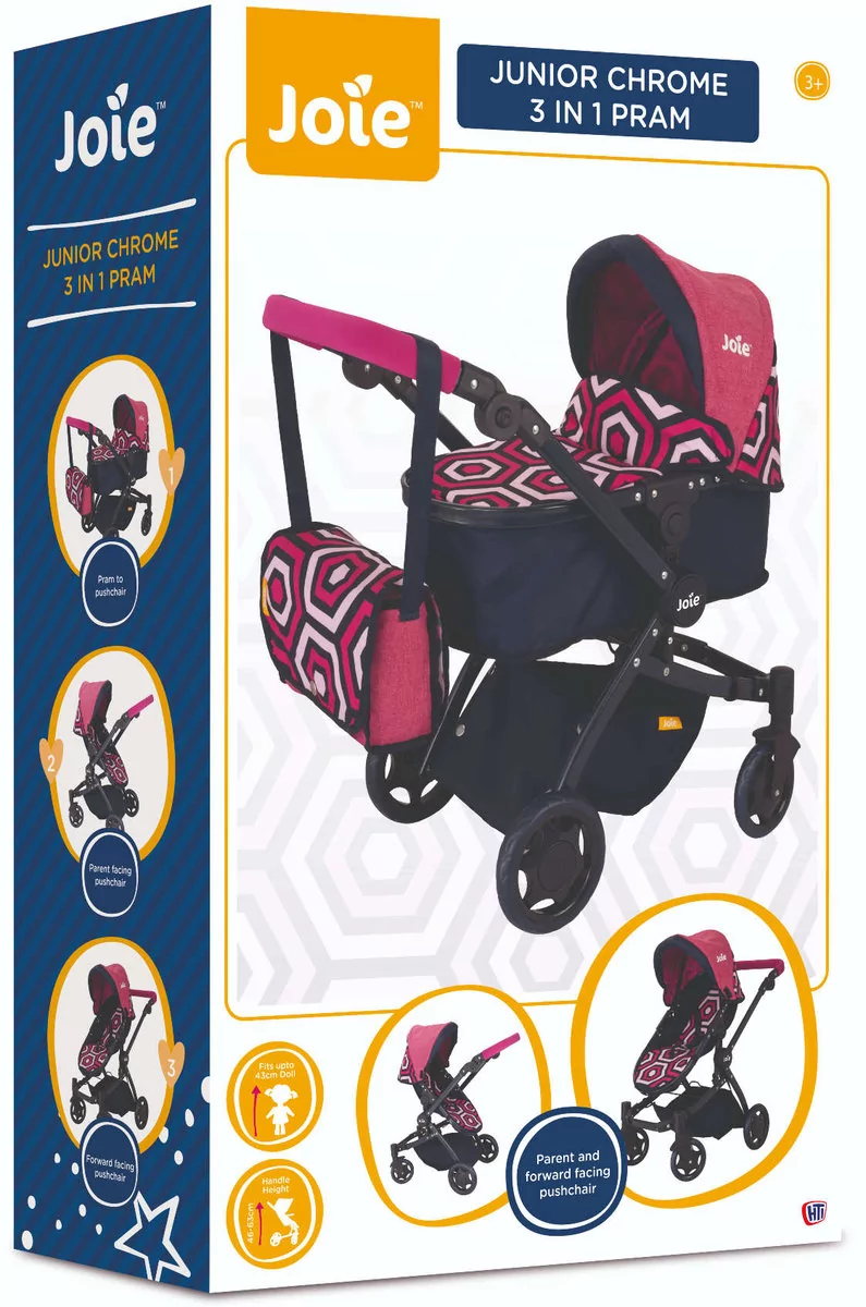 Joie Junior Chrome 3w1 Pram Wózek dla lalek z torbą