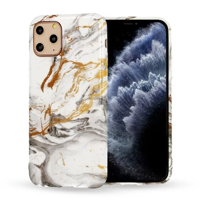 Marble Silicone Żelowe Etui Pokrowiec Marmur Iphone 12 / 12 Pro Biało-Złoty