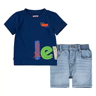 Piżamy chłopięce - Levi's Kids Koszulka z logo dla chłopców Lvb doodle i krótki zestaw piżamy, Niebieski kombi, 3 Lata - miniaturka - grafika 1