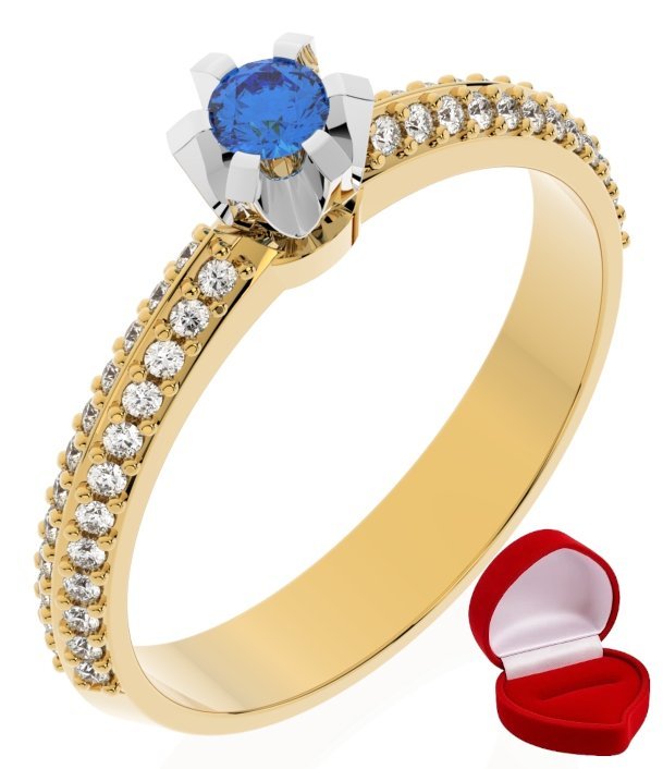 ZŁOTY PIERŚCIONEK ZARĘCZYNOWY 585 14k SZAFIR 0,09 ct + PUDEŁKO R13