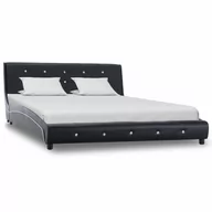 Łóżka - Rama łóżka czarno-szara, skórzana, bez materaca, 140x200 - miniaturka - grafika 1