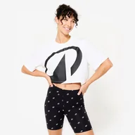 Koszulki sportowe damskie - Koszulka z krótkim rękawem damska Domyos Gym & Pilates crop top - miniaturka - grafika 1